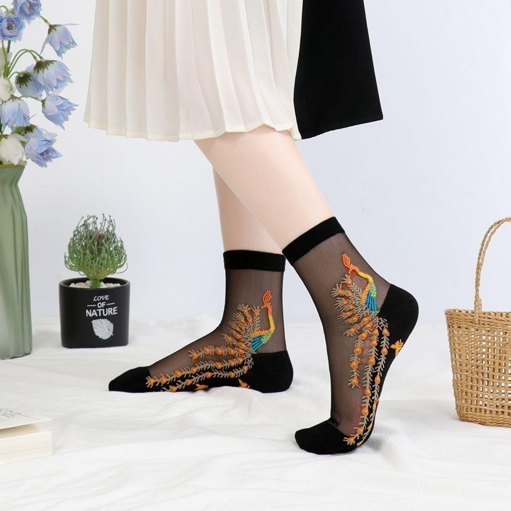 4 Ζεύγη Γυάλινες Κάλτσες για Γυναίκες Καλοκαίρι Λεπτή Σχεδίαση Μήκος Μέσης Κνήμης Αντιαγκιστρικές Μεταξωτές Αναπνέουσες για Γυναίκες