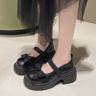 Platform Mary Jane Small Leather Shoes Women's 2025 New Spring High Heel with Skirt Bow Thick Heel Single Shoes