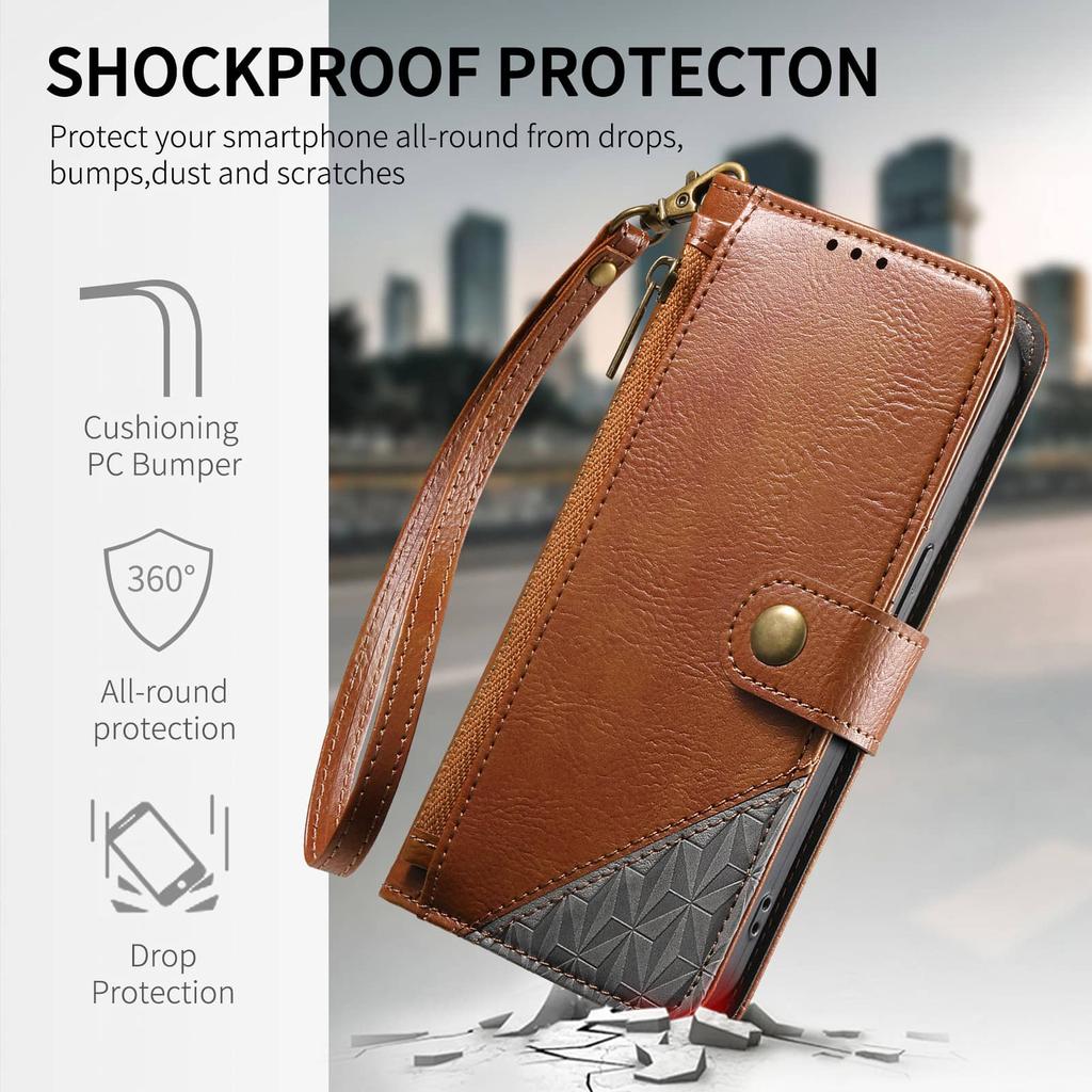 For Samsung Galaxy S26/S25 Edge/S24/S23/S22 Ultra Wallet Case, RFID Blocking 3 Card Slots, Shockproof Cover with Wrist Strap