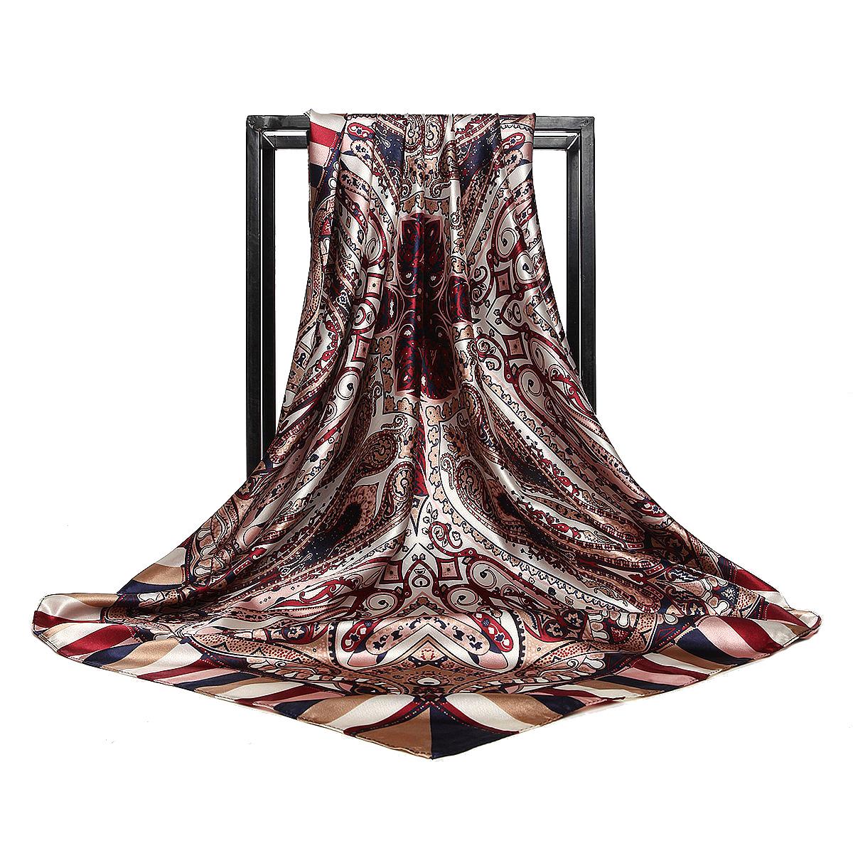 

Модный шарф хиджаб для женщин с принтом шелковый атласный платок для волос платок 90*90 см квадратный шейный платок повязка на голову шарфы для женщин One Size