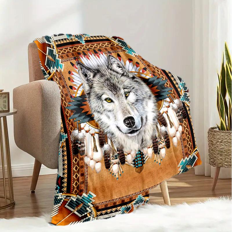 1PC Wolf Elements printed blanket, all season lightweight home office outdoor nap multifunctional blanket A8