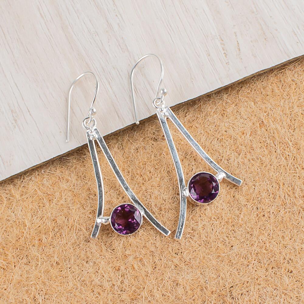 Amethyst Gemstone 925 Sterling Silver Jewelry Handmade Earrings 1.45" For Gift EE-66-7