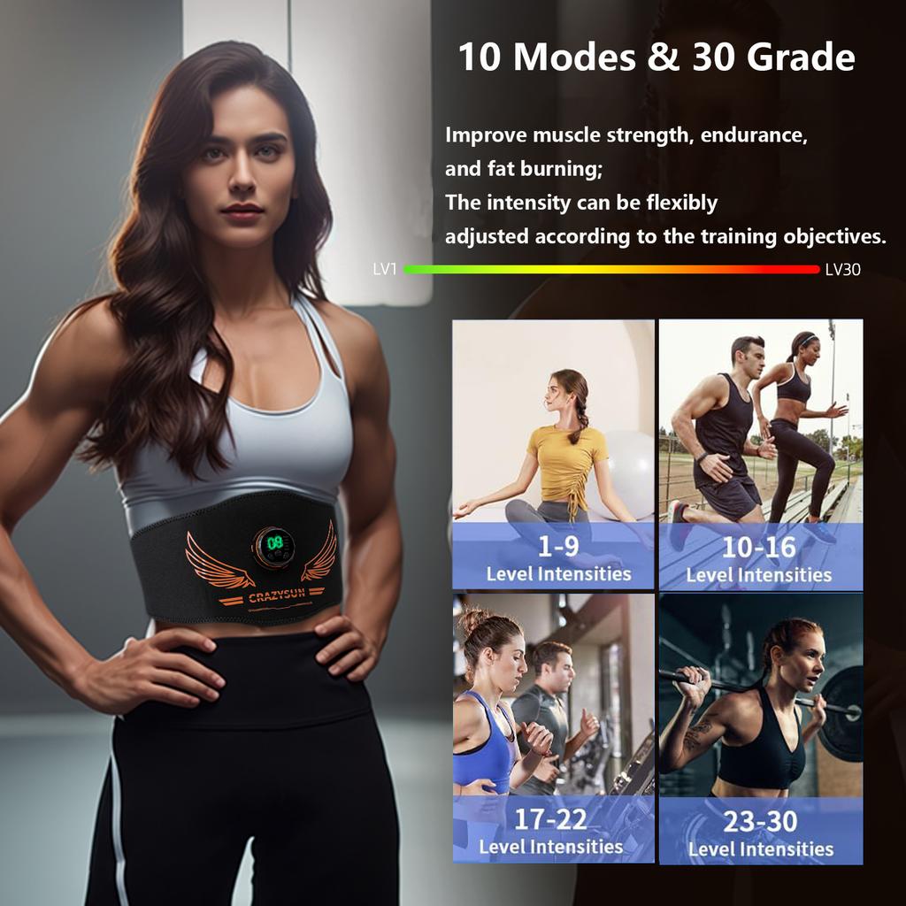 Muscle Toner Smart Abdominal Toning Belt EMS Muscle Stimulator Ab Trainer USB Charge Body Massager Weight Loss Fitness Equipment