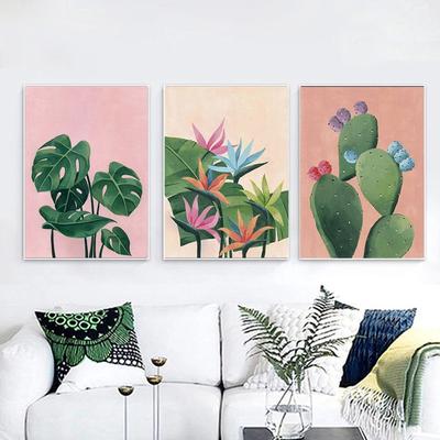 Botanical Cactus Monstera Wall Art Canvas Painting Abstract Plants Nordic Poster and Print Woman Cats Pictures Modern Home Decor No Frame