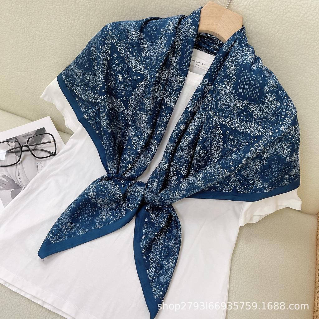 Ethnic Style 110 Cashew Nut Printing Square Scarf Versatile Headscarf Sunscreen Silk Scarf Women'S Literary And Retro