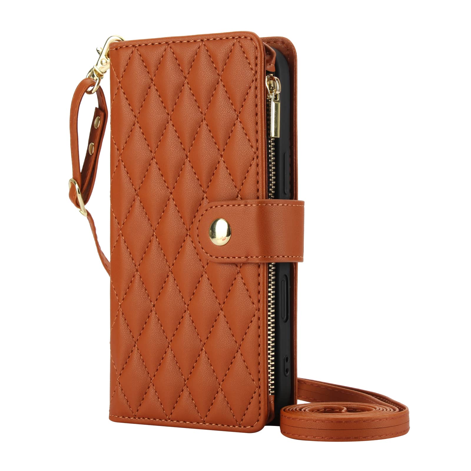 Wallet Case for iPhone 17 Pro Max Air, Adjustable Crossbody Zipper Purse Case Card Holder with Kickstand , Flip Folio Case For iPhone 17 Pro коричневый