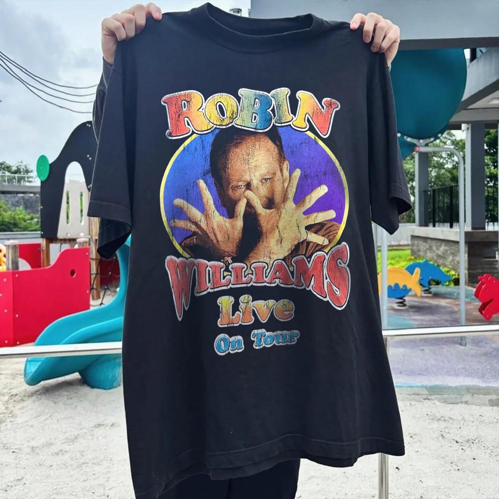 2002 Robin Williams Live On Tour Rare Washed Black T-Shirt Mens Large Unisex T-Shirt S