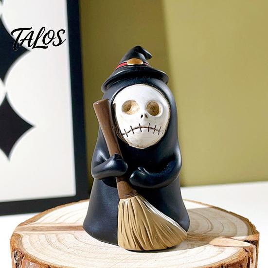 Gothic Style Birthday Gifts Halloween Ghost Figurine, Spooky Black Robe Statue, Cute Home Decor for Living Room Skull Resin Ornament Tabletop