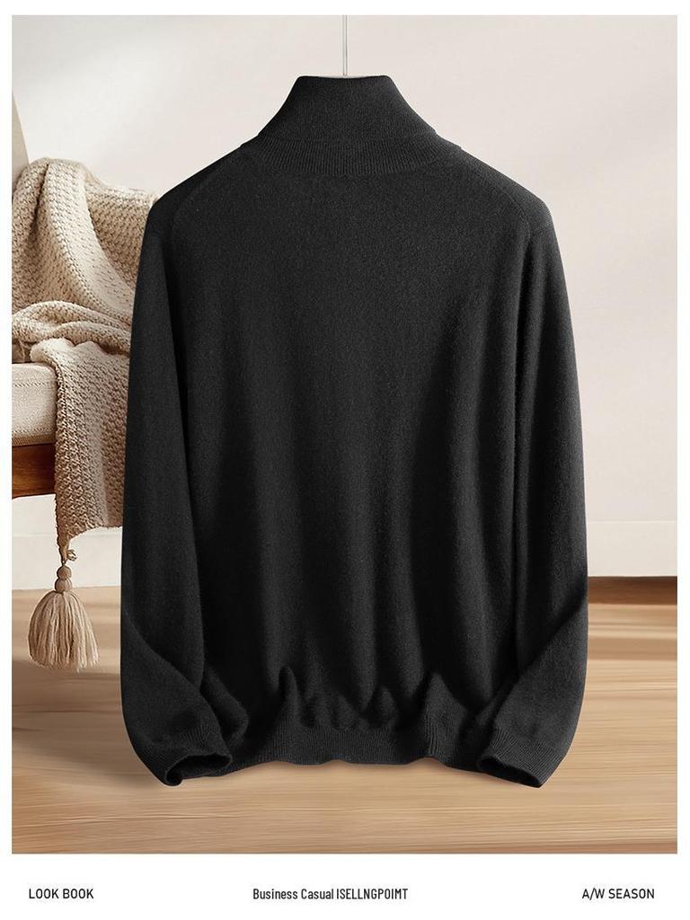 Men's 100% Pure Cashmere High-Neck Sweater - Autumn/Winter White Knit Base Layer