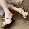 Fashion Butterfly-Knot Women Sandals Elastic Band Square Toe Wedges Mid Heel Female Shoes Sweet Designer Summer New Brand Concise Casual