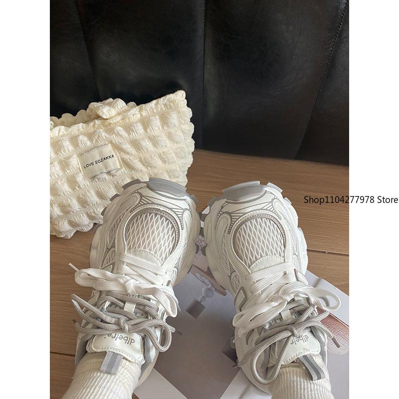 Fashion 2025 Popular Women's Chunky Sneakers Breathable Mesh Platform Sports Shoes Woman Flats Fashion Lace Up Thick Sole Casual Mujer