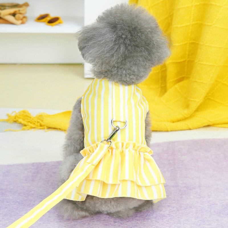 Spring and Summer 2024 New Pet Dog Clothes Vertical Traction Skirt Small and Medium-sized Dog Teddy Dog Clothing Bomei Skirt