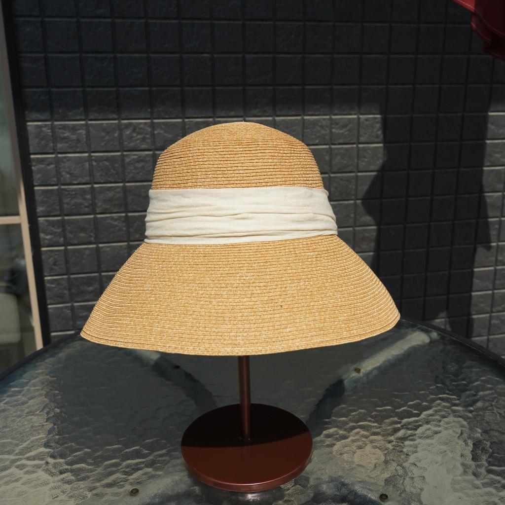 Japanese Retro Cotton And Linen Cloth Large Brim Basin Hat Women'S Summer Vacation Beach Sunshade Sun Protection Foldable Casual Straw Hat