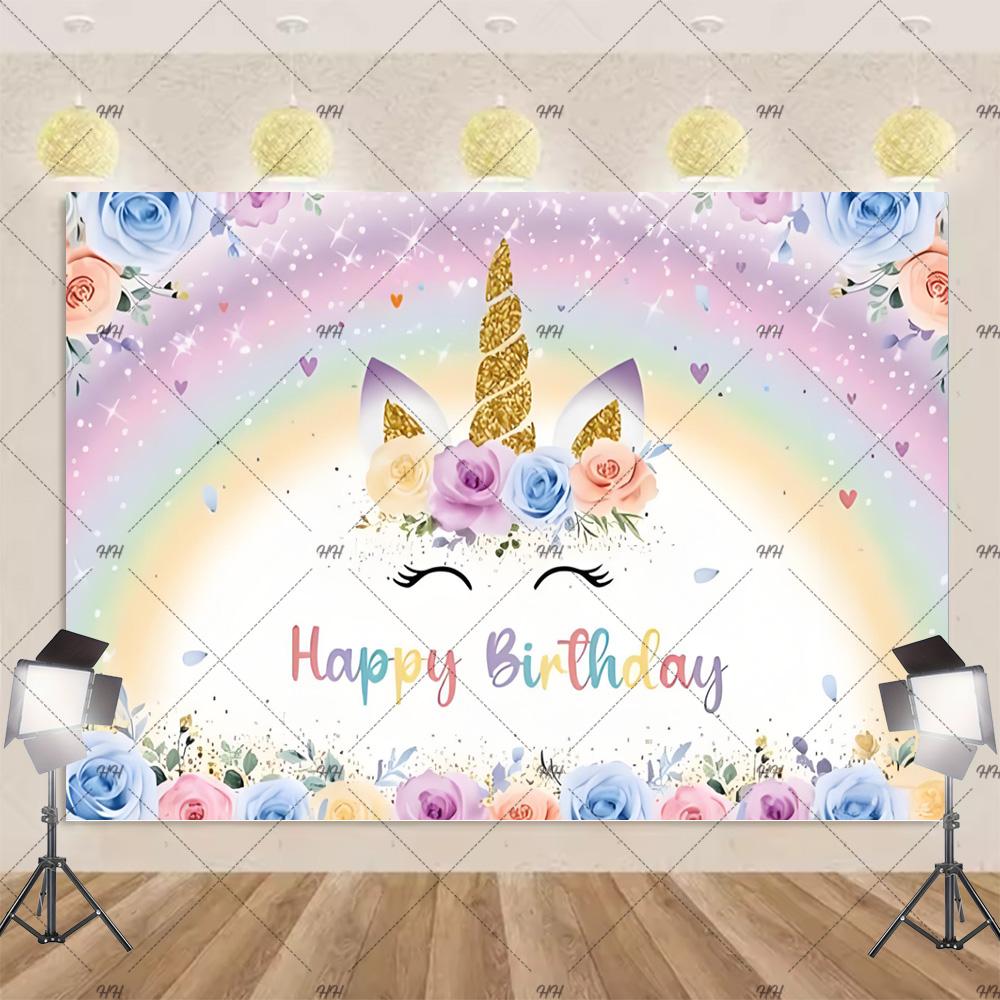Cartoon Rainbow Unicorn Theme Princess Birthday Party Decoration Background Baby Shower Backdrop Photozone Studio Prophoot Props