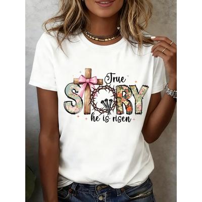 Women Easter Print T-Shirt Round Neck Short Sleeve Spring Summer Casual Holiday Fashion Top