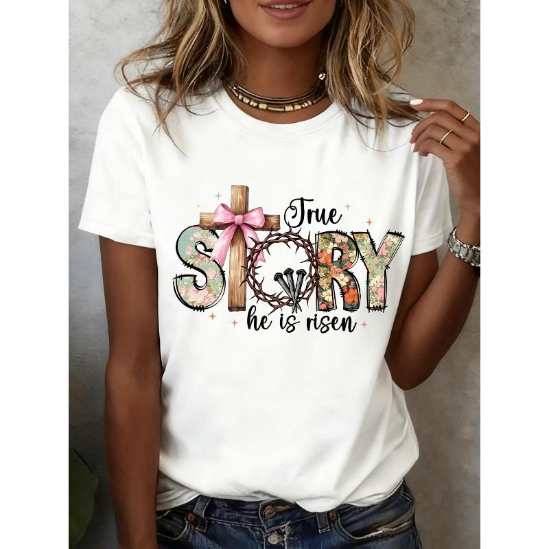 

Women Easter Print T-Shirt Round Neck Short Sleeve Spring Summer Casual Holiday Fashion Top 4XL