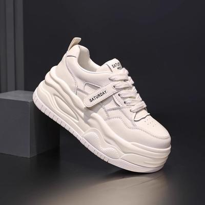 Skórzane Białe Buty Damskie Wiosna Nowe Damskie Wygodne Platformowe Proste Sneakersy Casualowe Wszechstronne Dopasowanie Kolorystyczne Buty Damskie