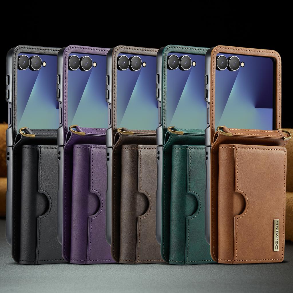 Retro Auto Leather Phone Case for Samsung Galaxy Z Flip 7 Flip6 RFID Blocking Hinge Protection Buckle Card Holder Wallet Cover