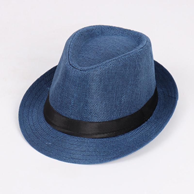 Jazz hat, linen solid color top hat, men's and women's crimped couple's sun hat
