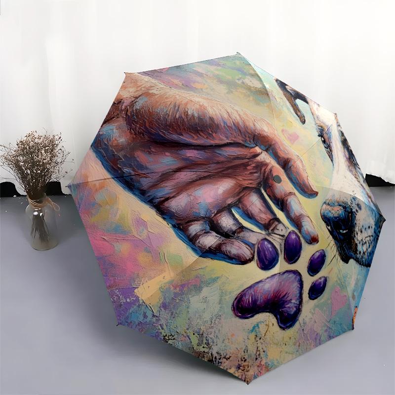 Dog with the Moon  pattern, automatic folding umbrella, portable and foldable design, 8 ribs, a Christmas or birthday gift.