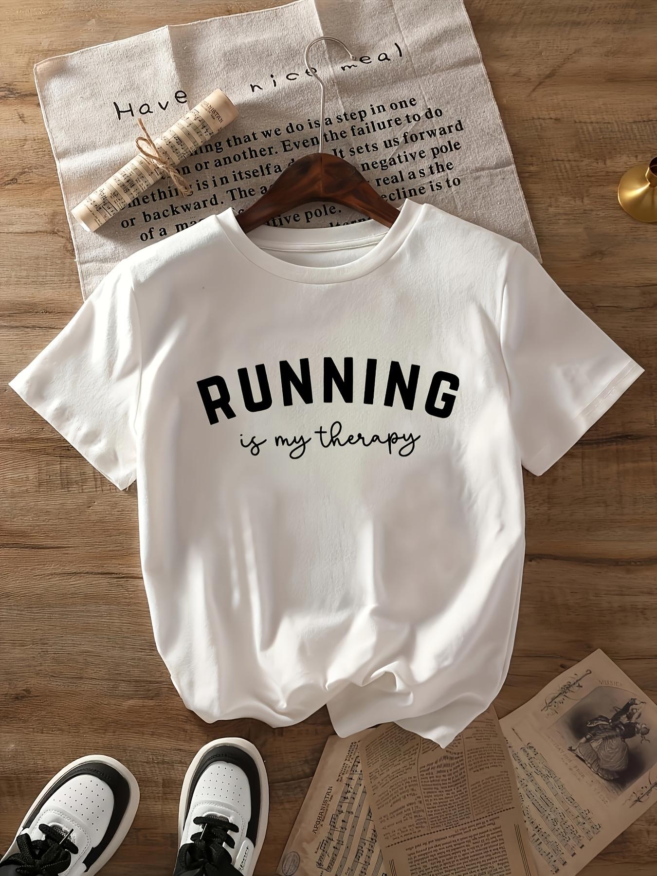 

Womens Running Letter Print TShirt Black Short Sleeve Crew Neck Casual Polyester Sport Graphic T Shirts S