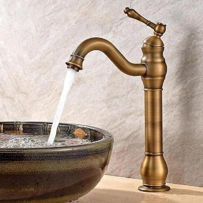 Antique Brass Kitchen Faucet Long Vintage Bathroom Faucet 1 Hole Tall Vessel Sink Faucet 360° Swivel Single Handle Basin Mixer Tap Hot and Cold Water