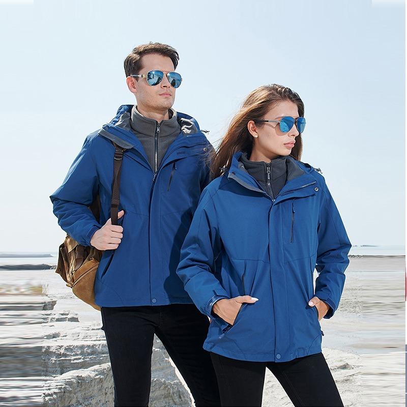 Outdoor Jacket Men's and Women's Autumn and Winter Brand Three-in-one Removable Waterproof and Windproof Thickened Jacket