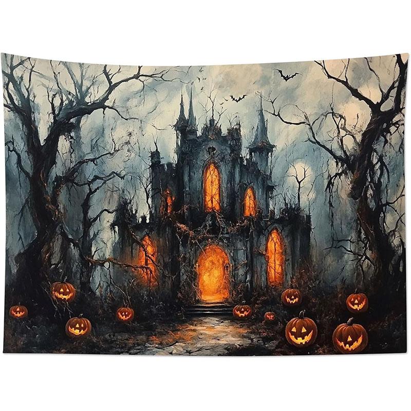 Halloween Pirate Ship Cthulhu Monster Terror High Sea Fantasy Full Moon Night Printed Tapestry Halloween Theme Party Decoration 74x94cm(29x37in)