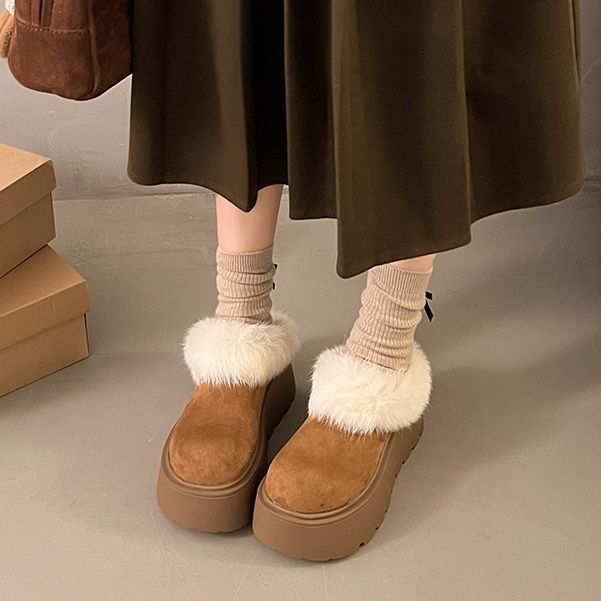 Lazy Velvet Bag Head Cotton Shoes for Women, Autumn and Winter Thick-soled Heightening Birkenstock Cotton Shoes for Women