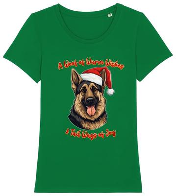 Damen Schäferhund Weihnachten T-Shirt Weihnachtsmannmütze Hund Wuff Wünsche Geschenk Elsass