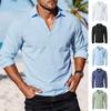 Herren Uni-Farbenes Henley-Shirt mit langen Ärmeln, V-Ausschnitt Pullover Shirt, Strandurlaub Freizeithemd