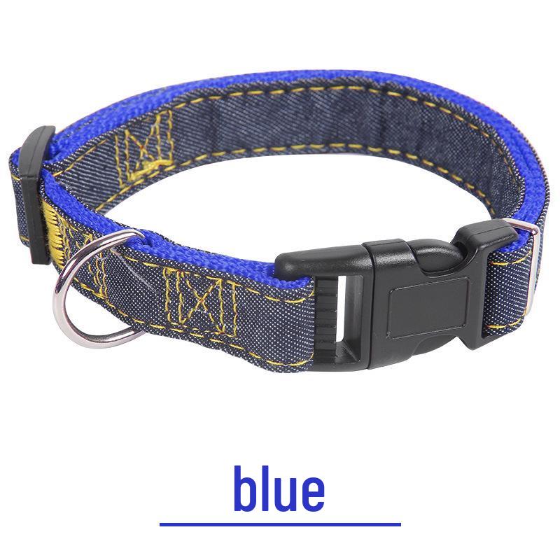 Denim-Stitched Dog Harness and Leash Set with Collar