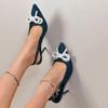 Elegante Perlen-Fliege High Heels Sandalen Damen 2024 Sommer Knöchelriemen Dünne Absätze Pumps Frau Übergröße 43 Schwarz Partyschuhe