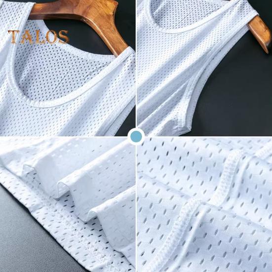 Herren Mesh-Weste Sommer-Tanktop Einfarbig Rundhals Ärmellos Singlet Slim Fit Muskel-Fitness-Shirt für Fitnessstudio Streetwear