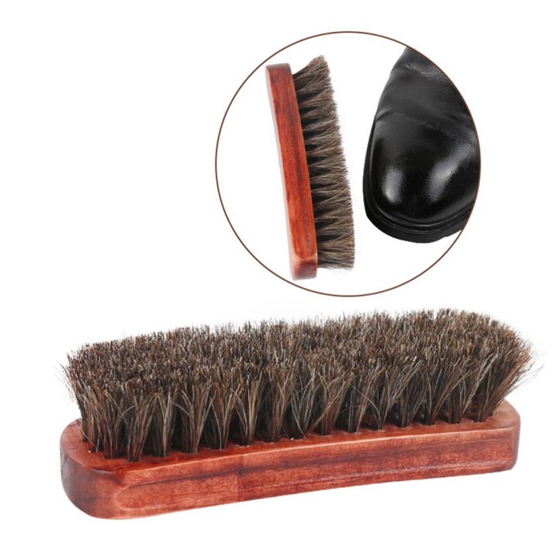 1Pc Horsehair Wooden Brush Shoe Polishing Brush Polishing Buffing Brush Seat Handle Dashboard Roof Cleaning Brush