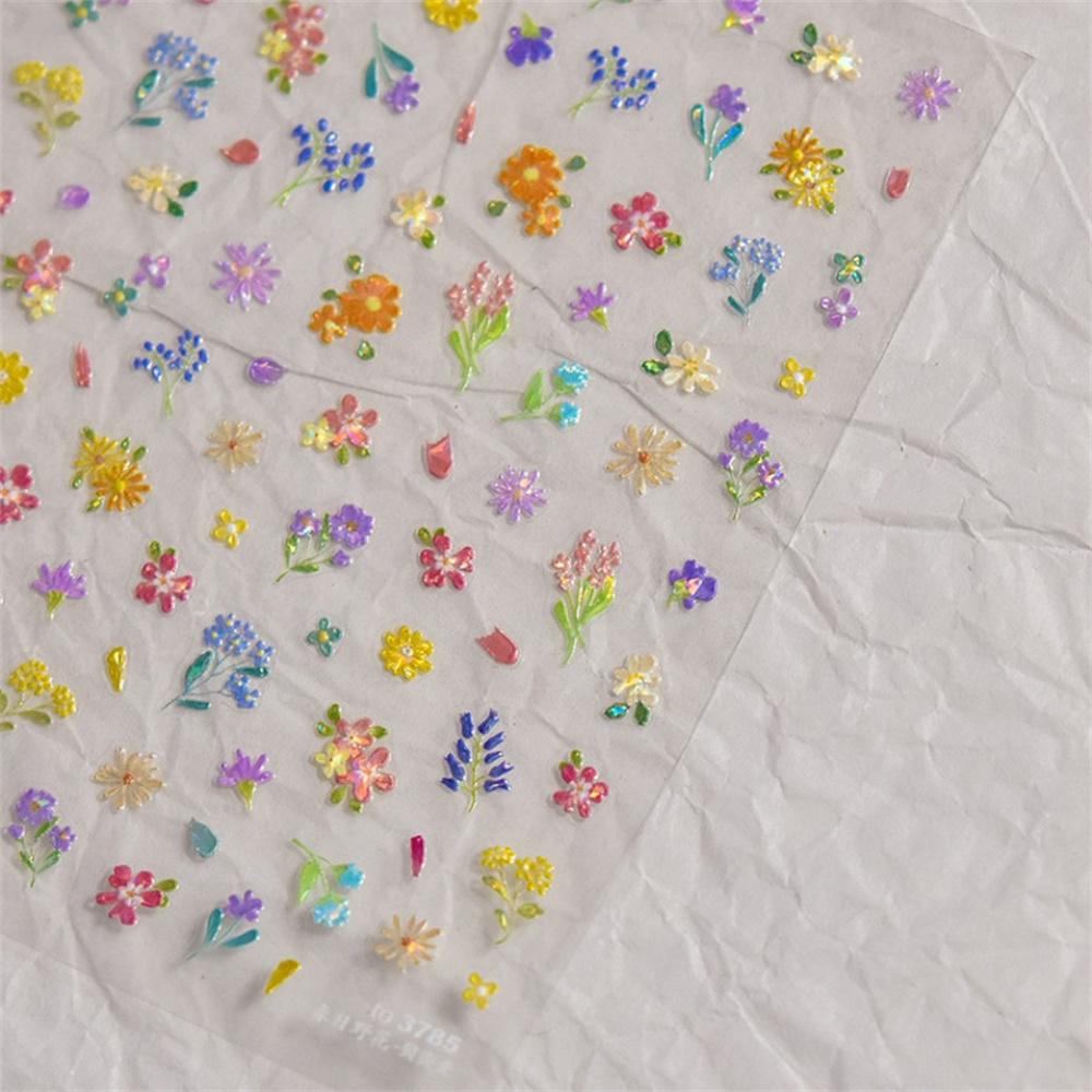 1pcs 5D Exquisite Flower Nail Art Stickers Colorful Macaron Flower Nail Decoration Decals DIY Adhesive Accessory