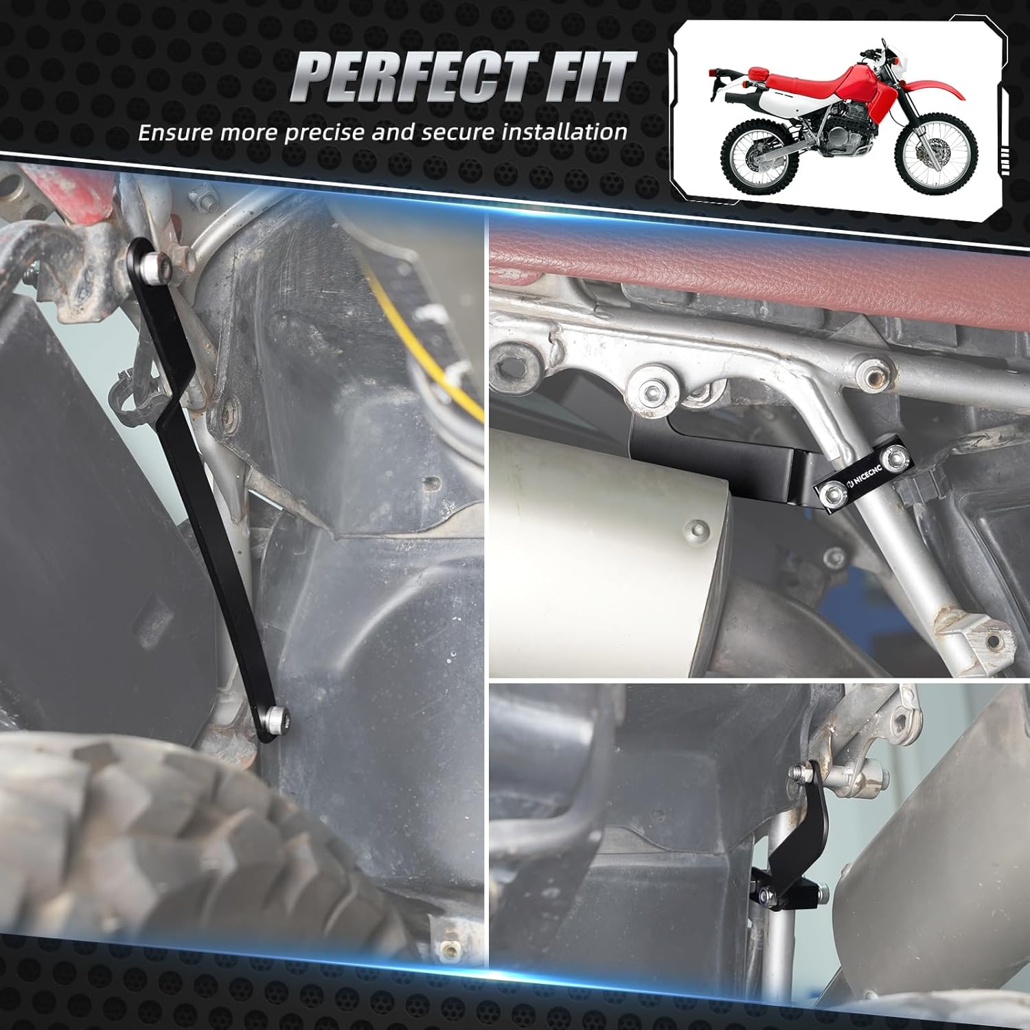 NICECNC Rear Subframe Support Arm Compatible with Honda XR650L 1993-2024, Aluminum CNC-machined (Black)