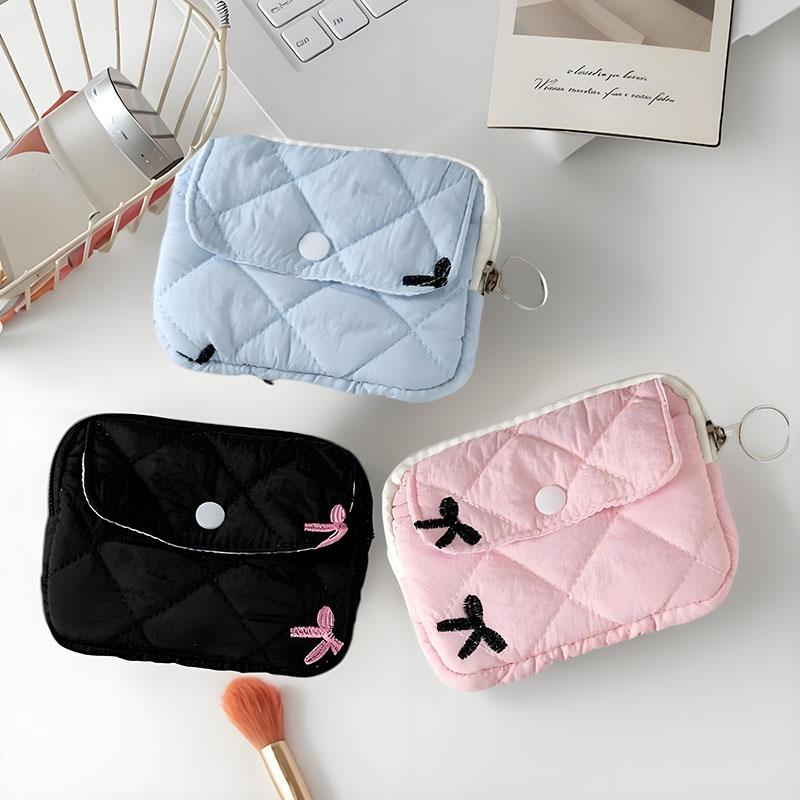 Bow Mini Zipper Credit Card Holder Organizer Wallet Earphones Keys Cards Small Portable Zip Pocket with Keyring for Women Men