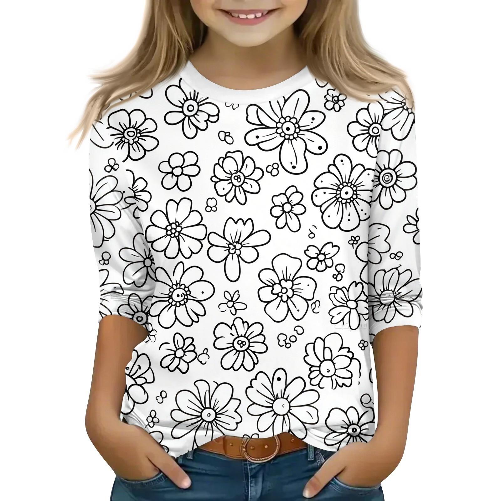 

Детские топы с рукавами 3/4, футболка с принтом, круглый вырез, пуловер, блузка, детские раскрашенные вручную цветные топы 120