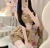 Cute underwear animation pattern shoulder strap Japanese soft girl pink black milk silk plush tube top bra set