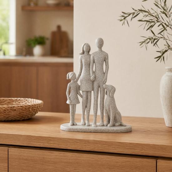 Modern Abstract Couple with Dog Resin Figurine, Romantic Man and Woman Statue Sculpture, Home Decor for Living Room Bedroom Office