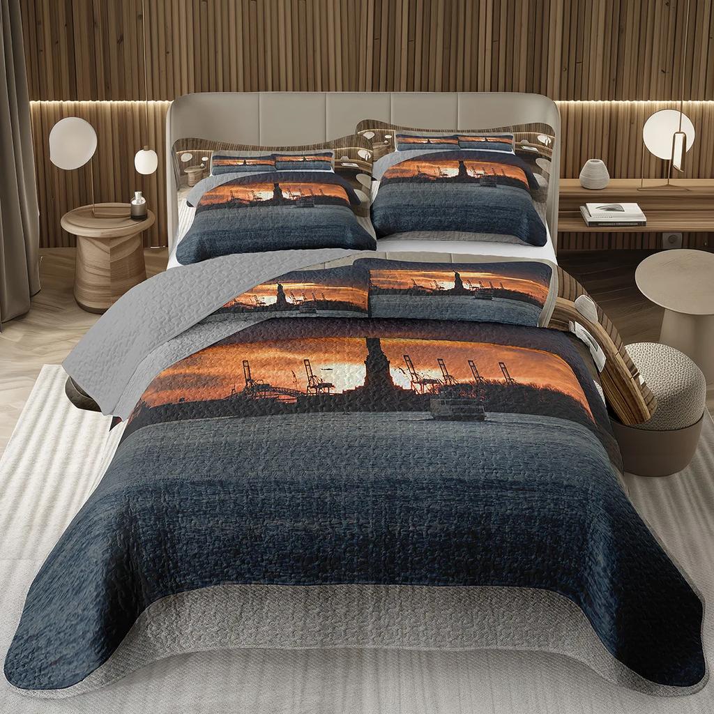 Natural Scenery Bedspread, Sunrise Landscape Coverlet Set,Twin Full Queen King Quilted Bedding Set for Girls Teens Women Bedroom