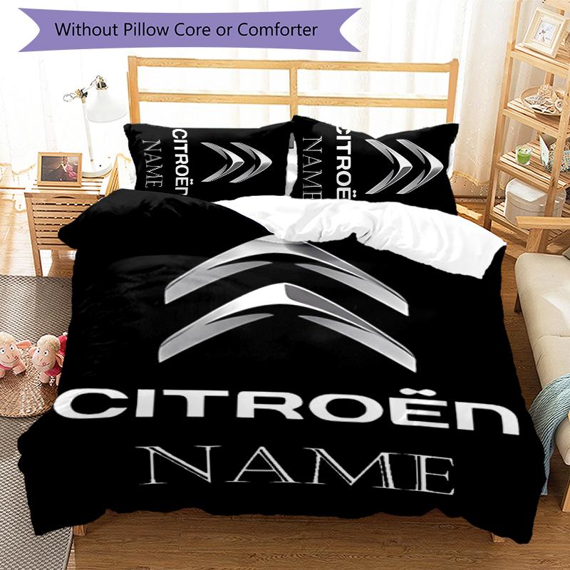 3pcs Custom Name Citroen logo Bedding Set Duvet Cover Closure Includes 1 Duvet Cover & 2 Pillowcases for All Seasons Bedroom Decor