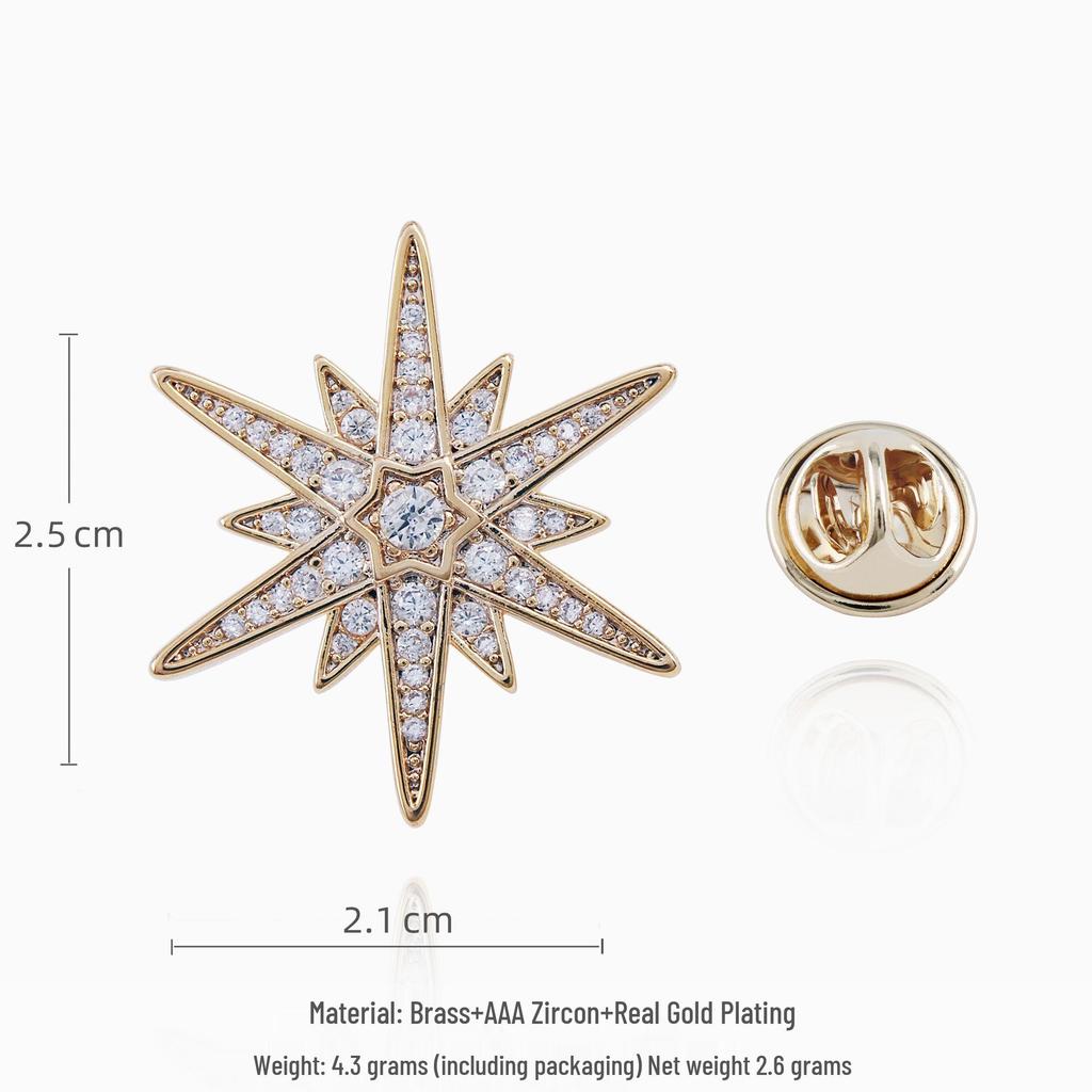 Luxury Six-Pointed Star Brooch for Men, Micro-Paved Zirconia Lapel Pin, Premium High-End Accessory
