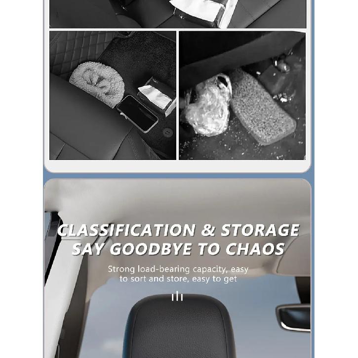 SEAMETAL PU Leather Car Seat Back Organizer Multi-functional Auto Seat Headrest Hanging Storage Bag With Tissue Box Drink Holder