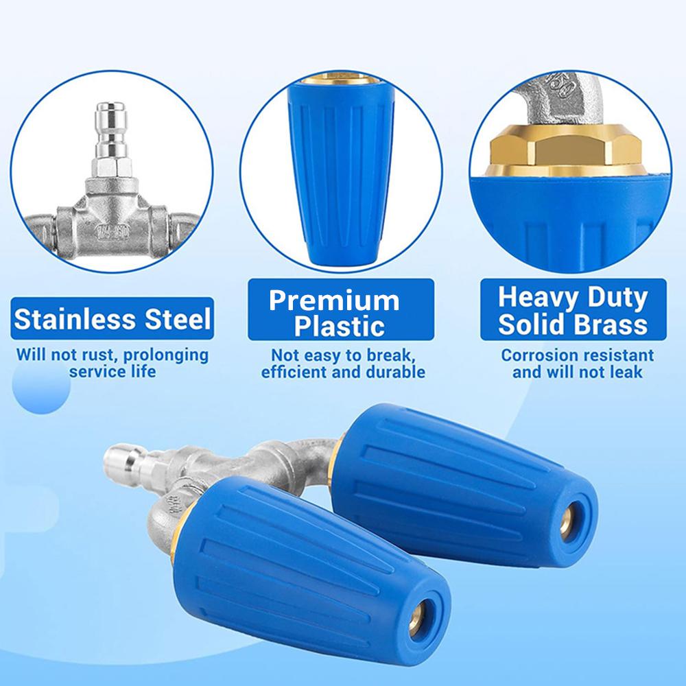 Pressure Washer Turbo Nozzle, 360 Degrees  Rotating Dual Turbo Nozzle with 14'' Quick Connector 2.0