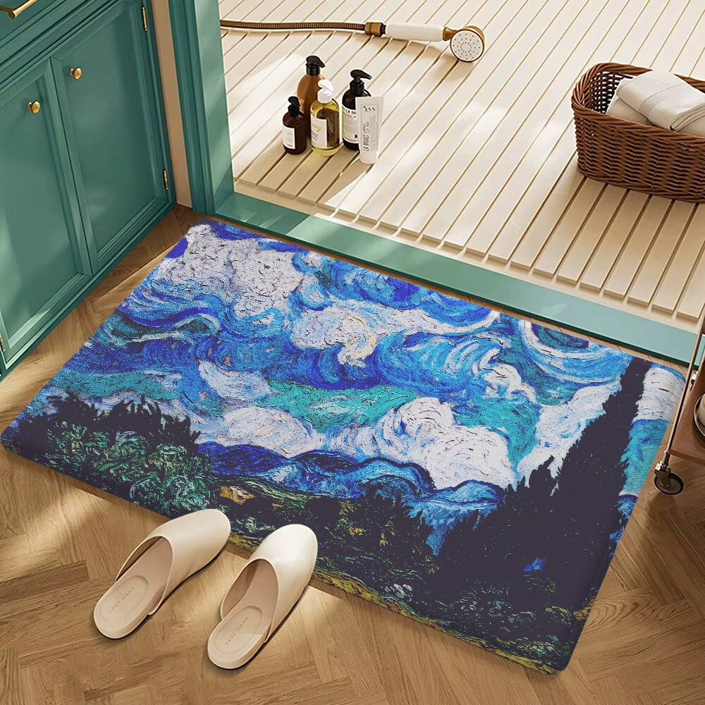 Starry Night Van Gogh Art Bathroom Mat Retro Multiple Choice Living Room Kitchen Rug Non-Slip Bedside Mats