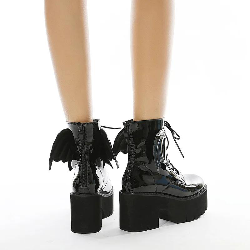 High Heeled Chunky Sock Boots Women Platform Goth Black PU Side Zipper Female Dress Shoes Nightclub Mid Calf Boots black