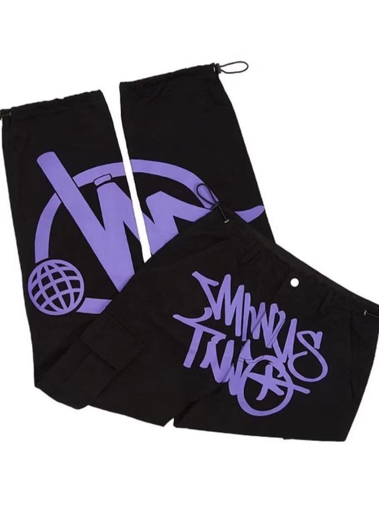 Men's High Waist Retro Y2K Print Pocket Overalls - Hip Hop Street Style