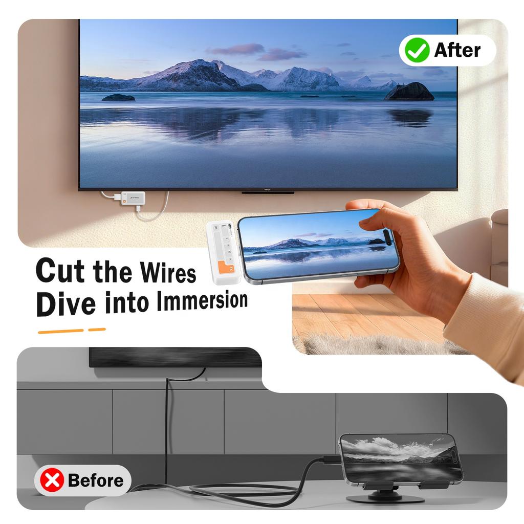 P400 Lemorele Wireless HDMI Video Transmission USB C to HDMI Laptop Phone to TV Projector Airplay Chromecast Clickshare